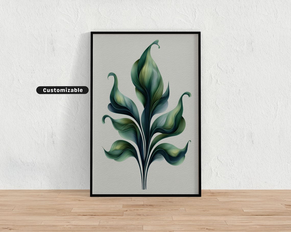 Stylized Single Plant With Organic Curves Minimal Botanical Wall Art Neutral Nature Print