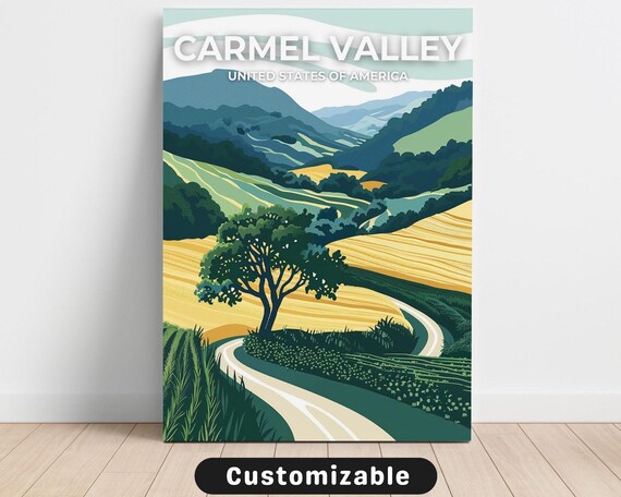 Carmel Valley California Golden Vineyards Retro Wine Country Poster