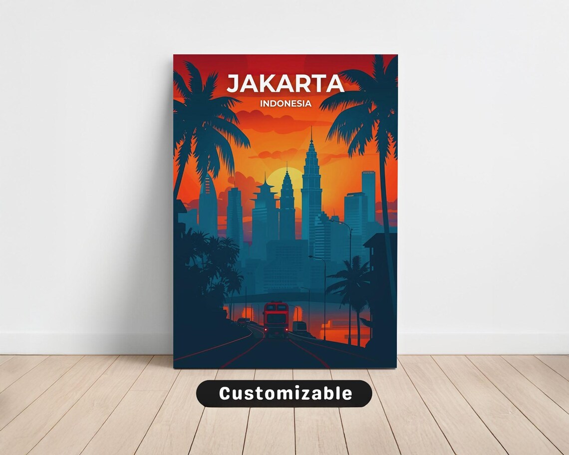 Jakarta Indonesia Sunset City Skyline Silhouette Travel Wall Art