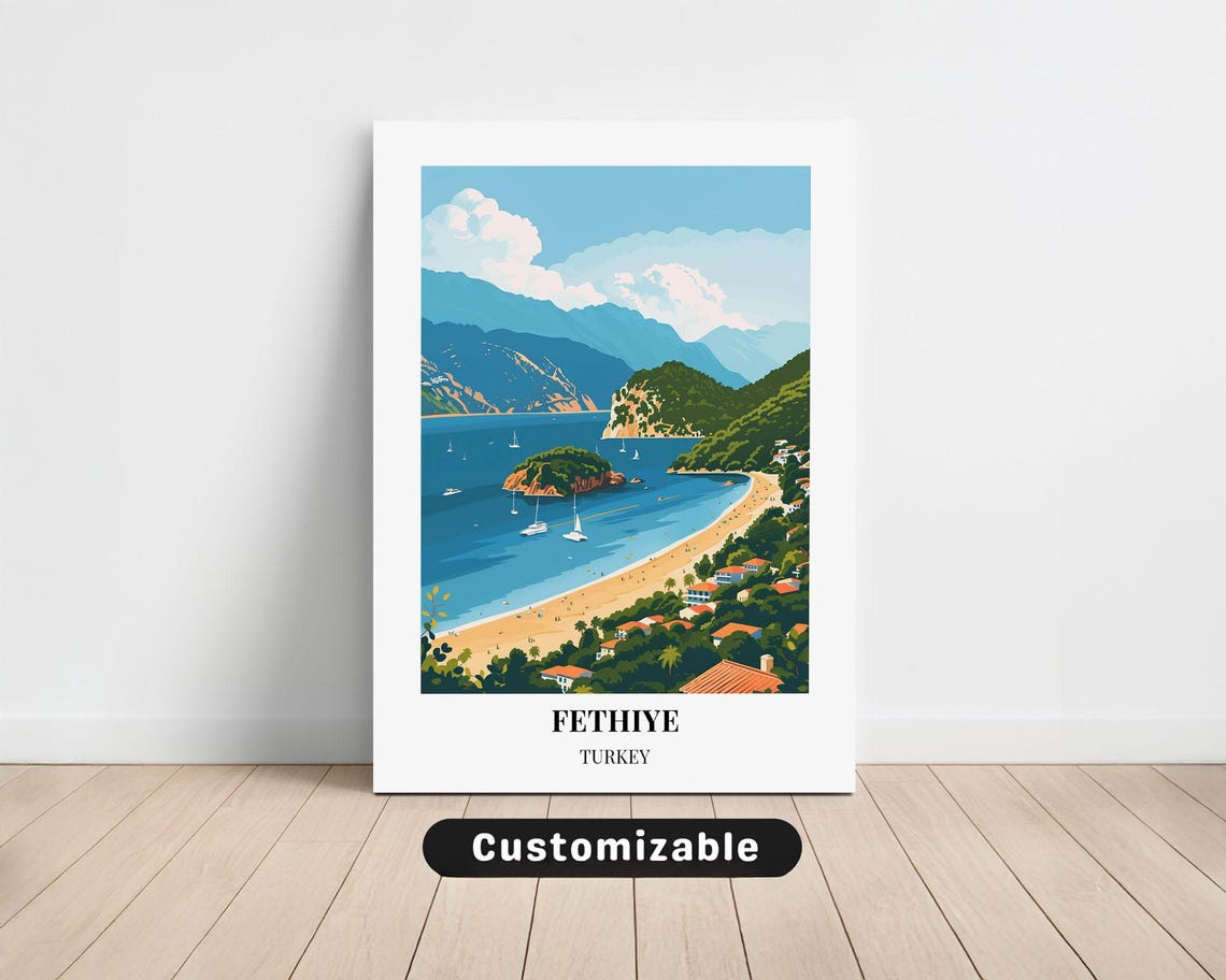 Fethiye Turkey Bay And Beach Travel Poster Mediterranean Harbor