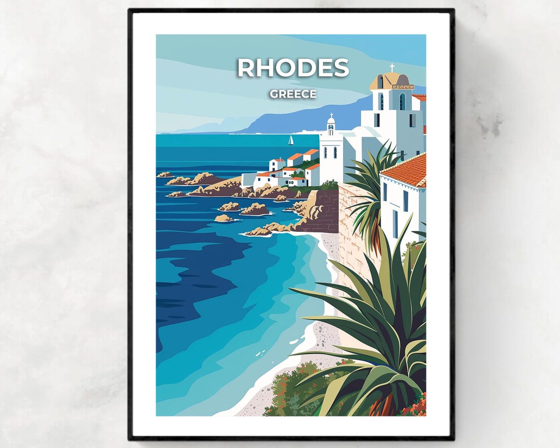 Rhodes Travel Print Wall Art Rhodes Greece City Print Rhodes Travel Gift Rhodes City Poster Travel Gift Wall Art