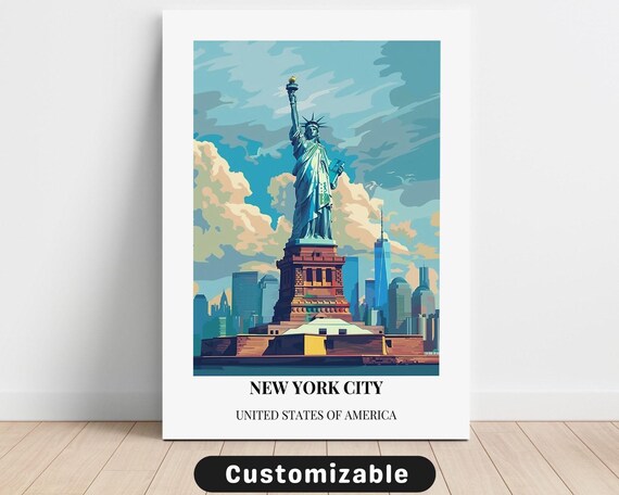 New York City Lady Liberty Harbor Vintage Travel City Art Poster