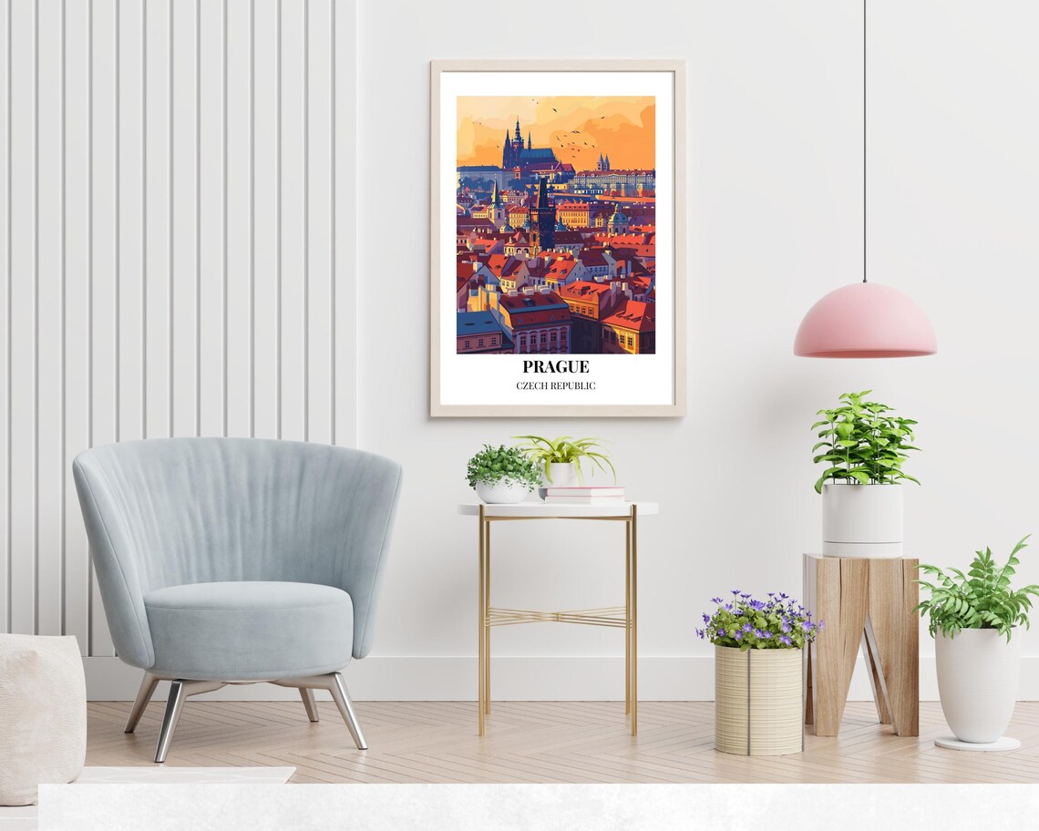 Prague Czech Republic Old Town Sunset Skyline Vintage Travel Poster - Image 2
