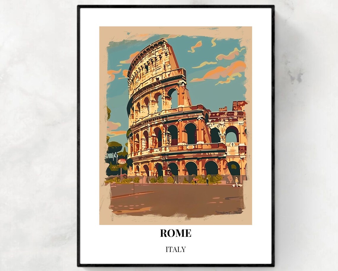 Rome Colosseum Ancient Roman Landmark Italy Vintage Travel Poster