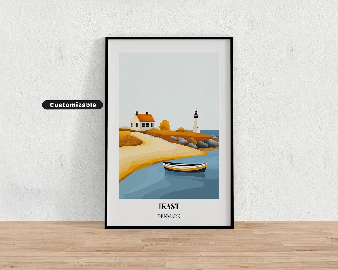 Ikast Denmark Coastal Cottage Lighthouse Golden Dunes Travel Poster