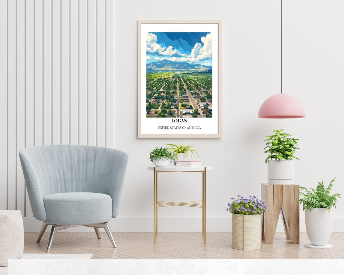Logan Utah City Grid Aerial Valley Mountain Vintage Travel Poster - Image 2