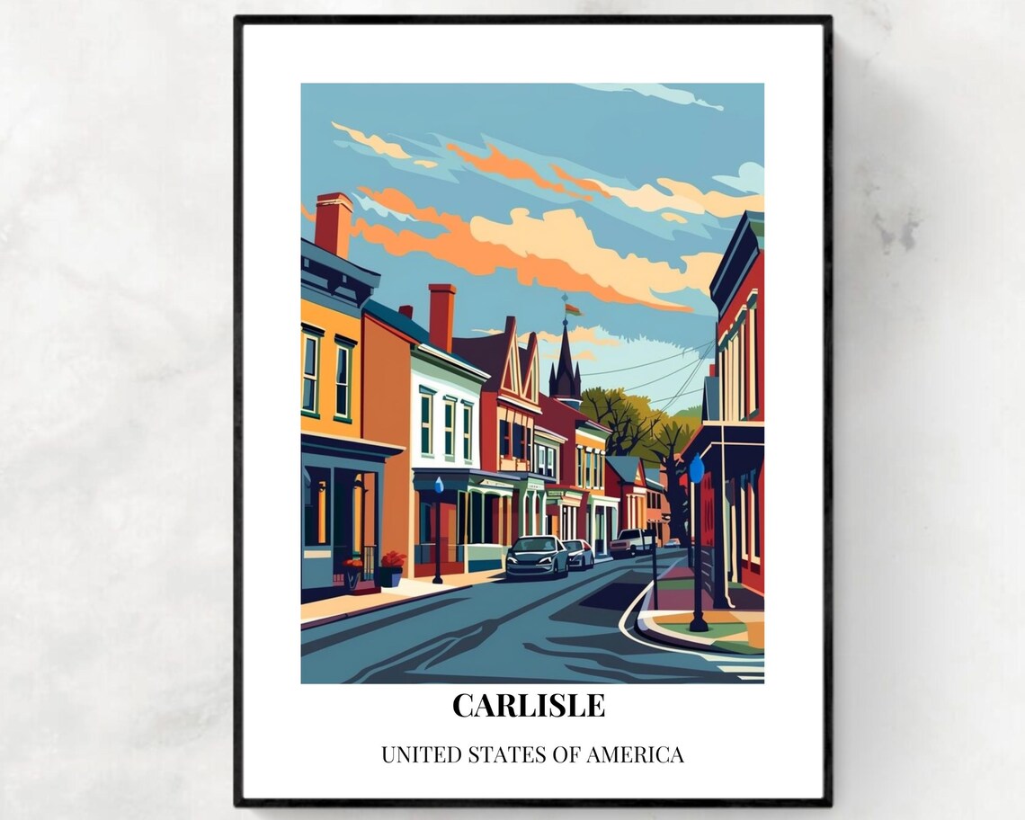 Carlisle Pennsylvania Charming Main Street Vintage Travel Poster