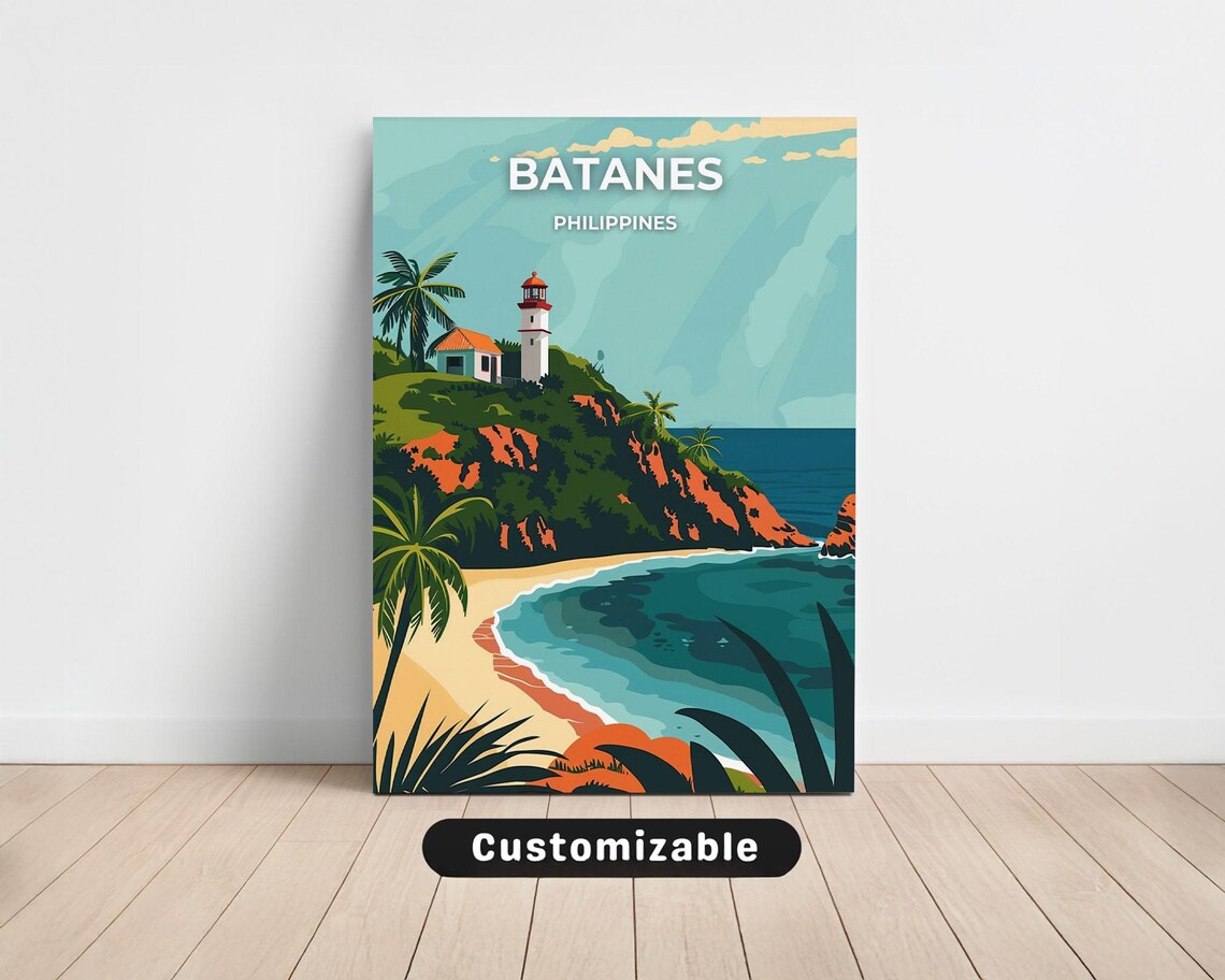 Batanes Philippines Lighthouse Cove Retro Coastal Travel Art Poster