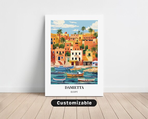 Damietta Egypt Colorful Boats Old Town Waterfront Travel Poster