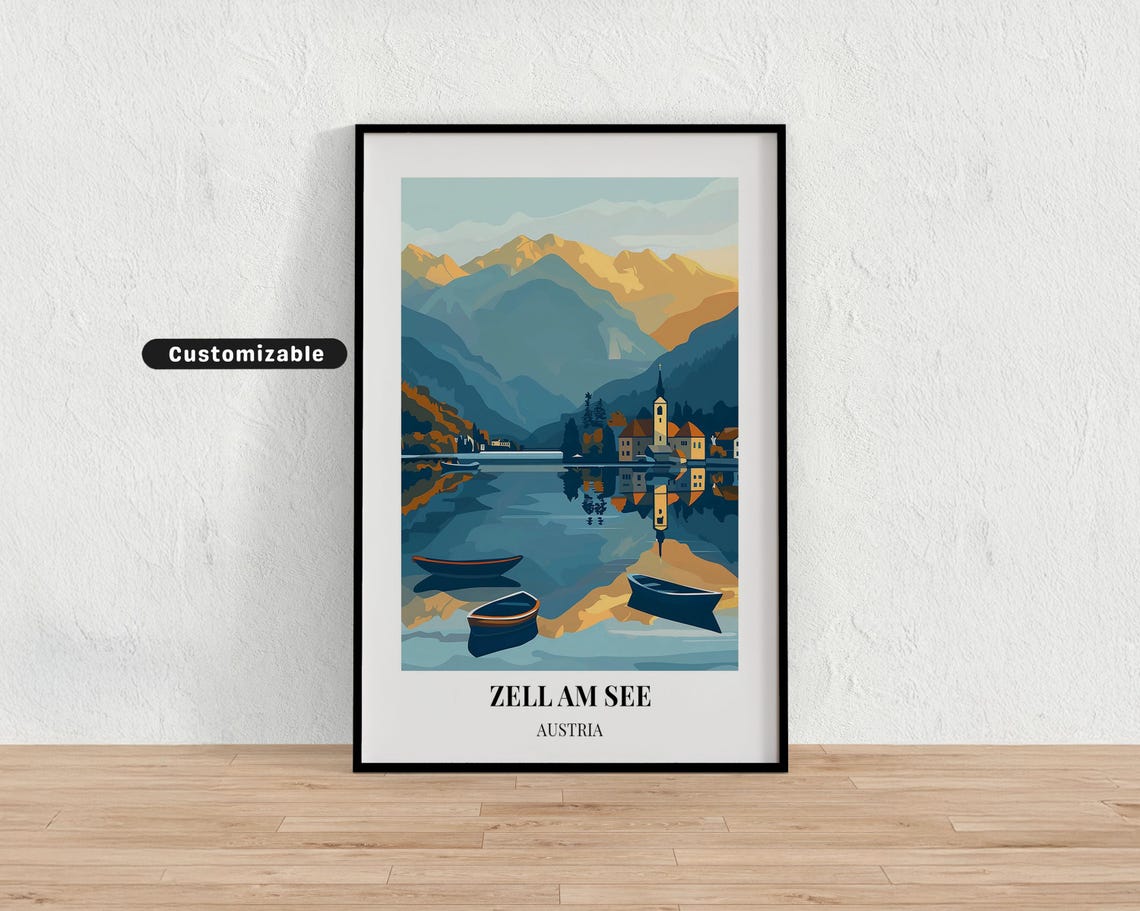 Zell am See Austria Lake Reflection Church Boats Alpine Poster