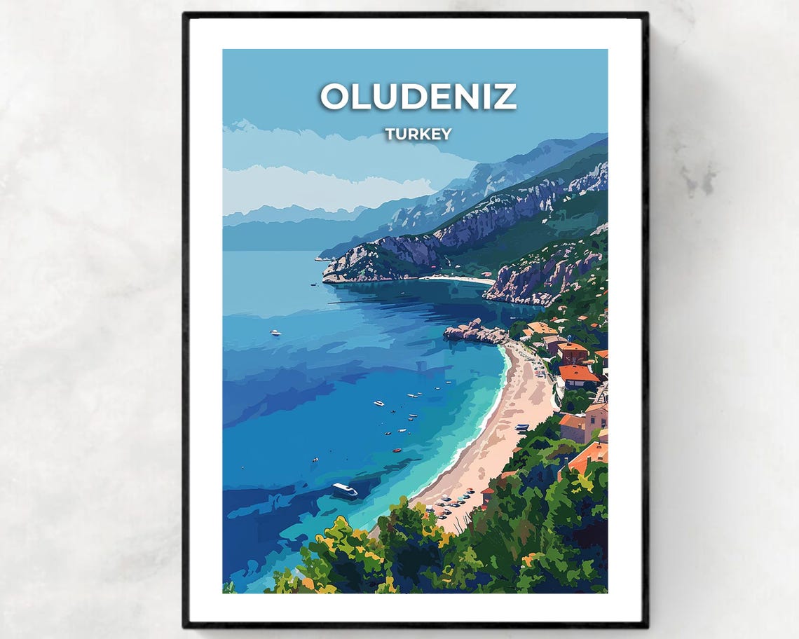 Oludeniz Turkey Turquoise Lagoon Beach Mountains Travel Poster