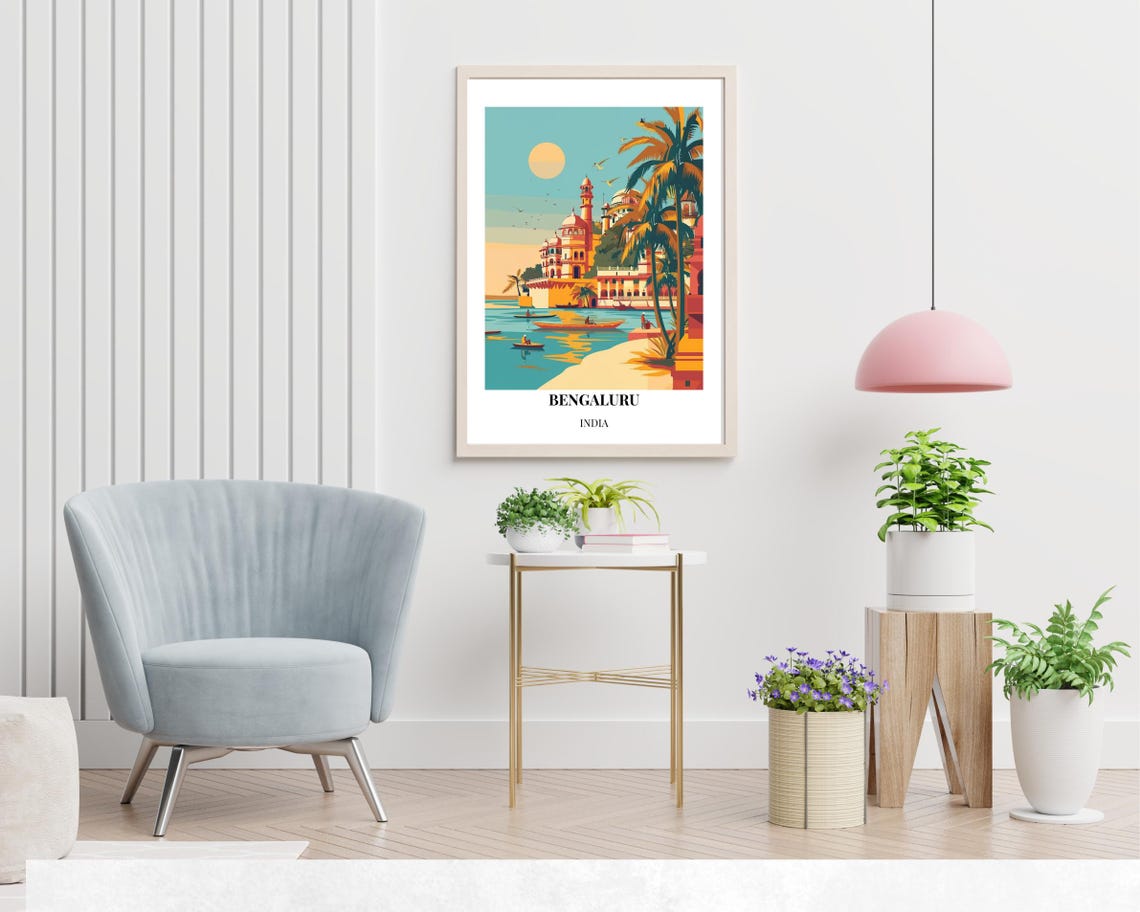 Bengaluru India Palace Lakefront Sunset Scene Vintage Travel Poster - Image 2