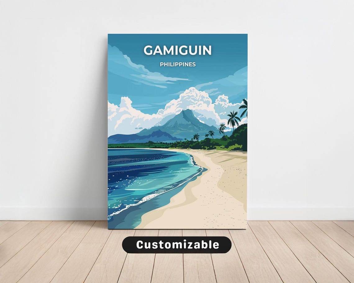 Gamiguin Philippines Volcano Beach Tropical Vintage Travel Art Poster