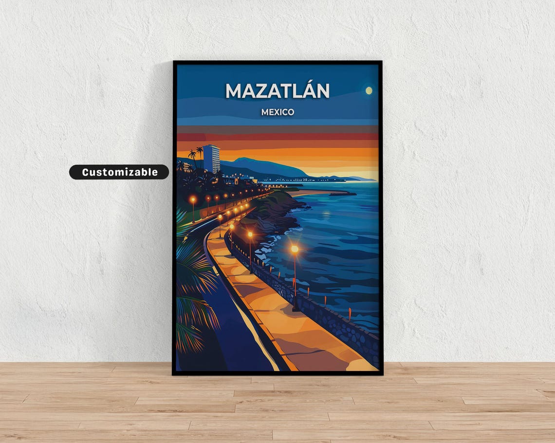Mazatln Mexico Travel Poster Custom Wall Art