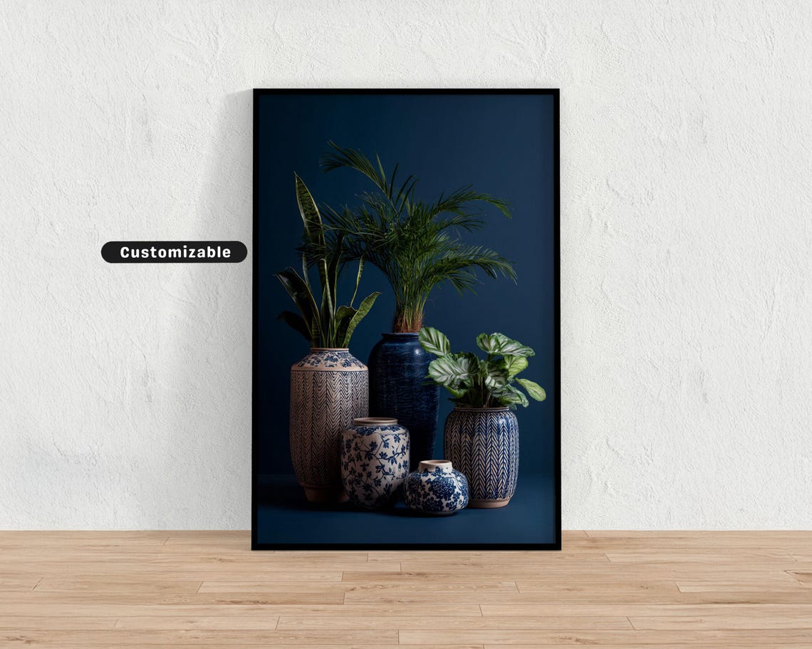 Decorative Ceramic Vases Plants Maximalist Botanical Wall Art Colorful Pottery Print