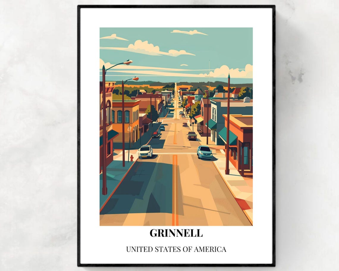 Grinnell Travel Print Wall Art Grinnell Lowa City Print Grinnell Travel Gift Grinnell City Poster Travel Gift