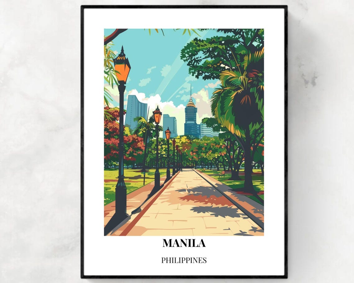 Manila Philippines Park Promenade Lamps Skyline Walk View Poster
