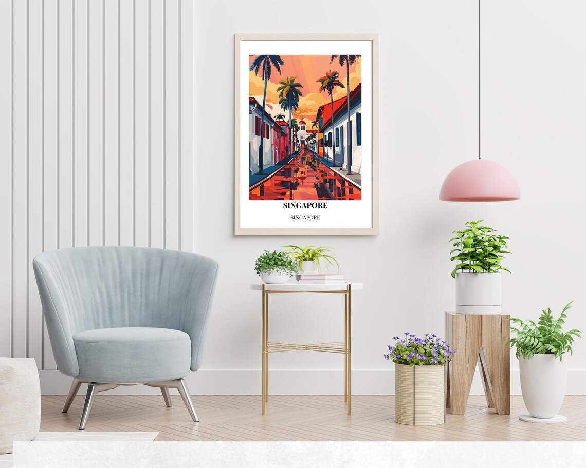Singapore Colorful Shophouse Street Sunset Vibrant Travel Poster - Image 2