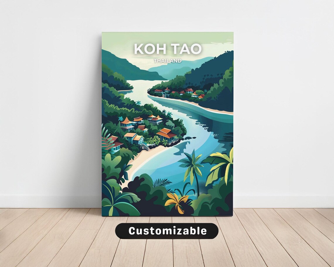 Koh Tao Thailand Tropical Bay Beach Travel Illustration Poster