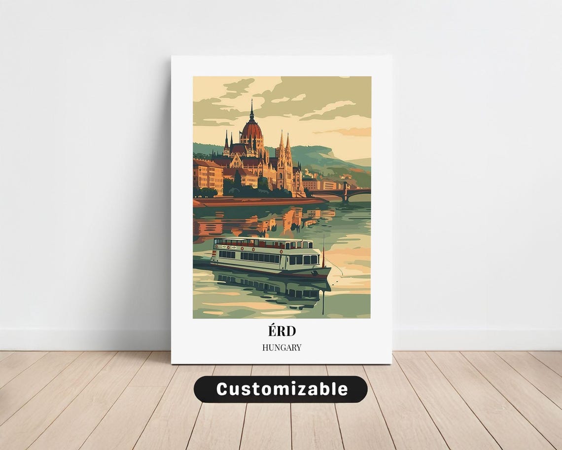 Érd Hungary Travel Poster Danube River Parliament Architecture