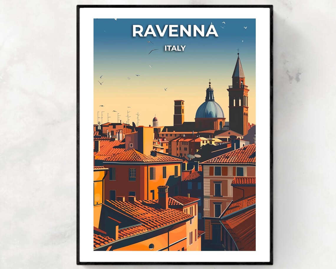Ravenna Italy Terracotta Rooftops Dusk Skyline Italy Travel Poster