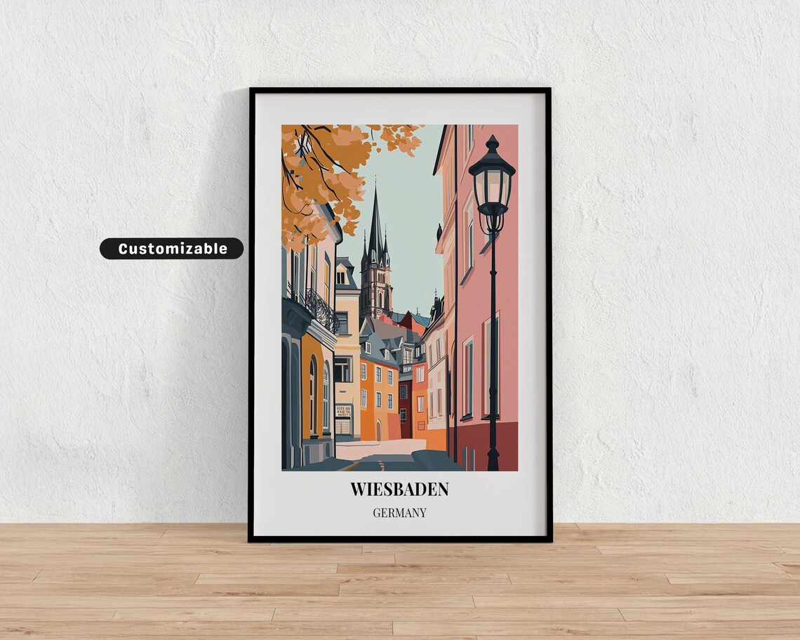 Wiesbaden Germany Old Town Autumn Street Vintage Travel Poster