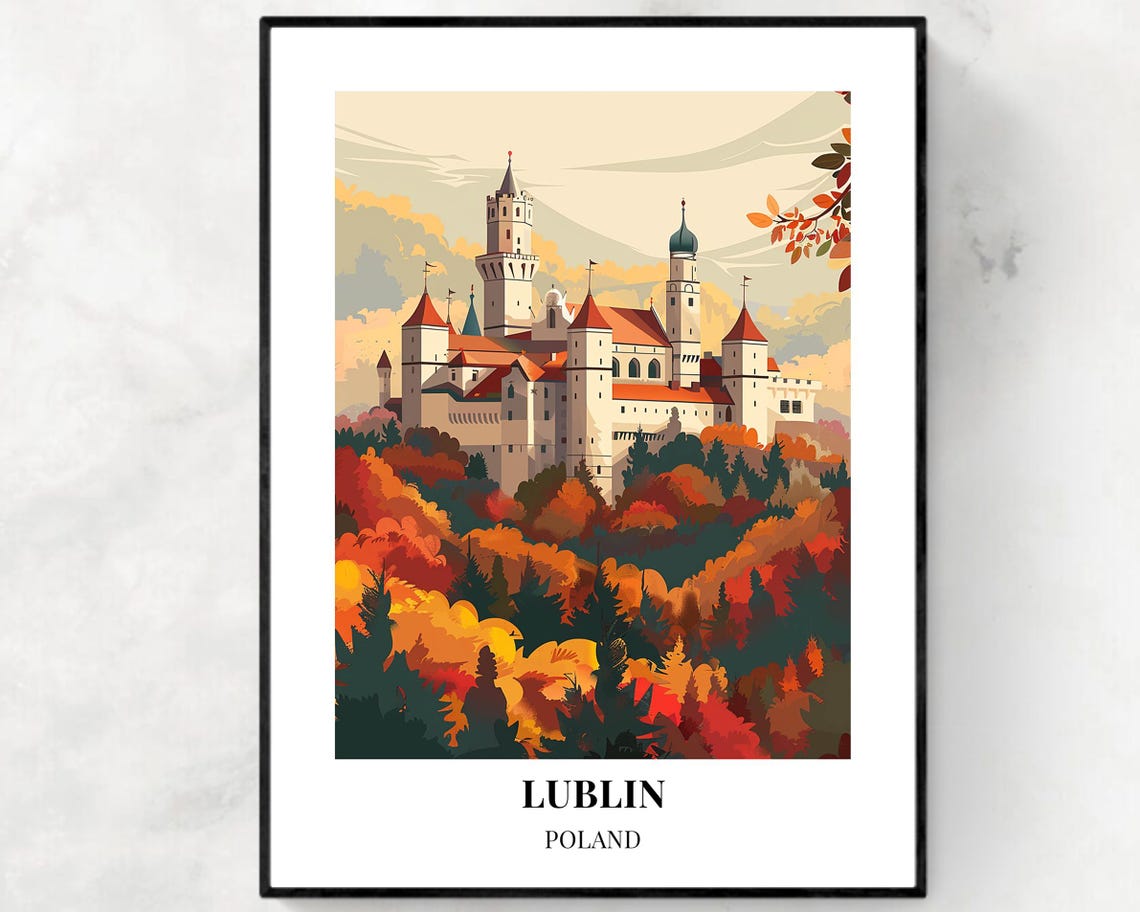 Lublin Castle Rising Above Autumn Forest Poland Fall Travel Poster