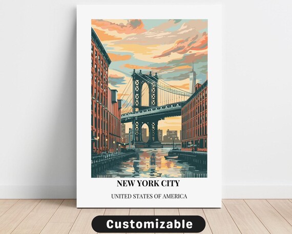 New York City Manhattan Bridge Vintage Skyline Sunset Poster
