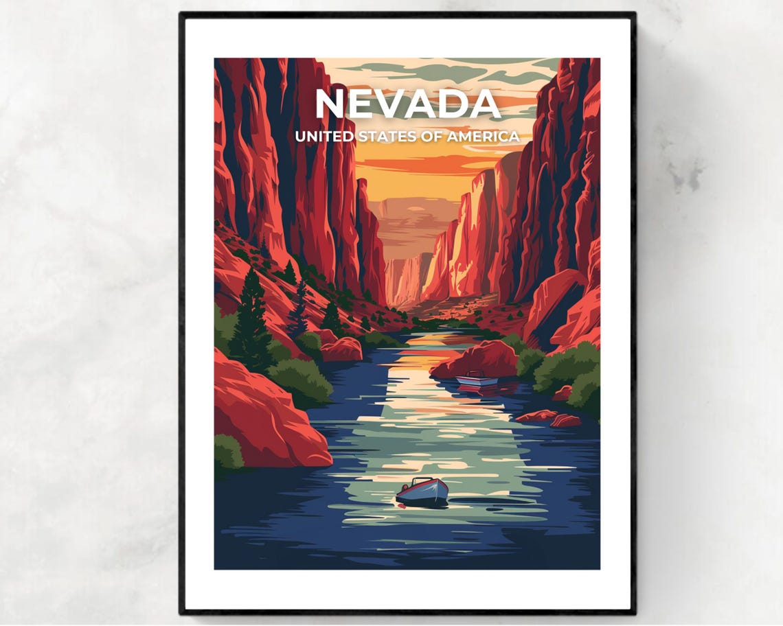 Nevada Red Rock Canyon River Sunset Poster With Top Title Text