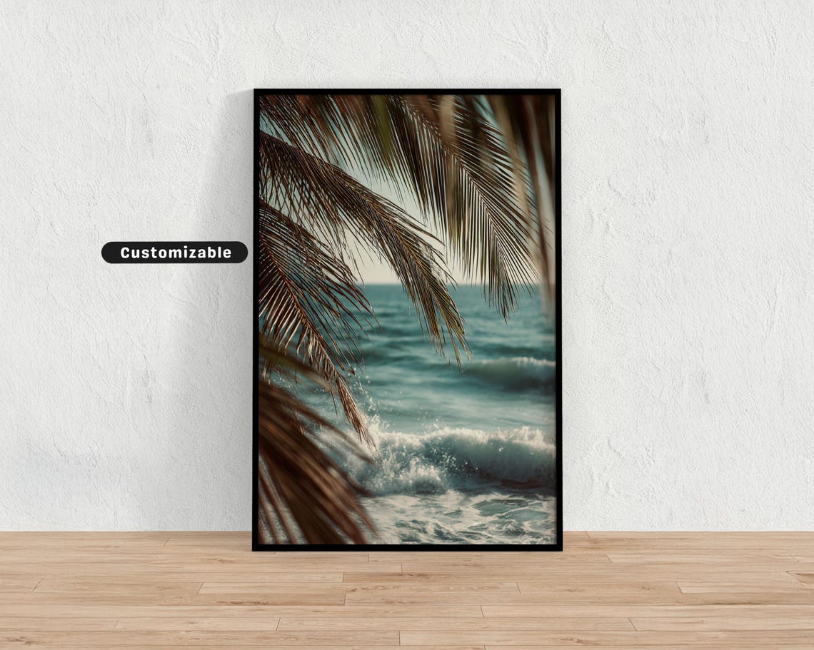 Palm Fronds Over Ocean Waves Vintage Retro Tropical Beach Photo Print