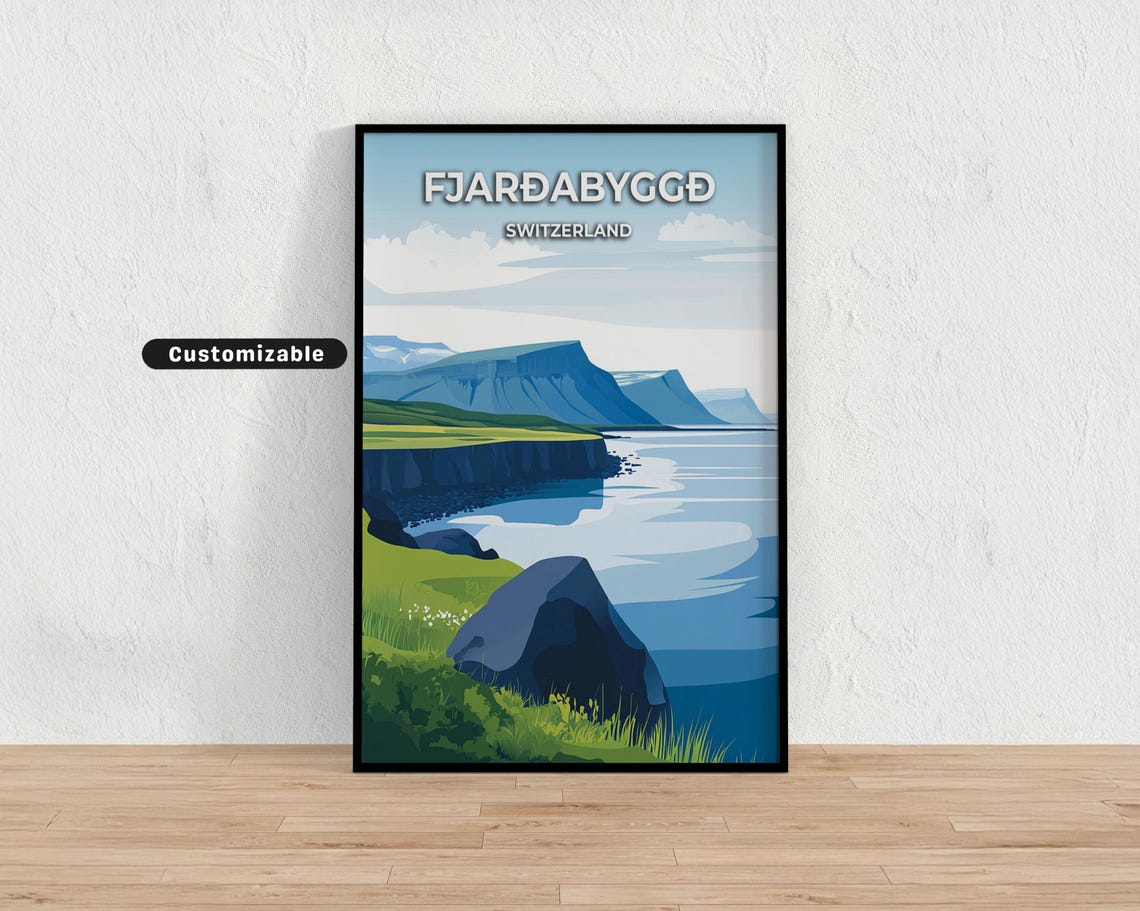 Fjarðabyggð Switzerland Fjord Cliffs Rocky Coast Travel Poster