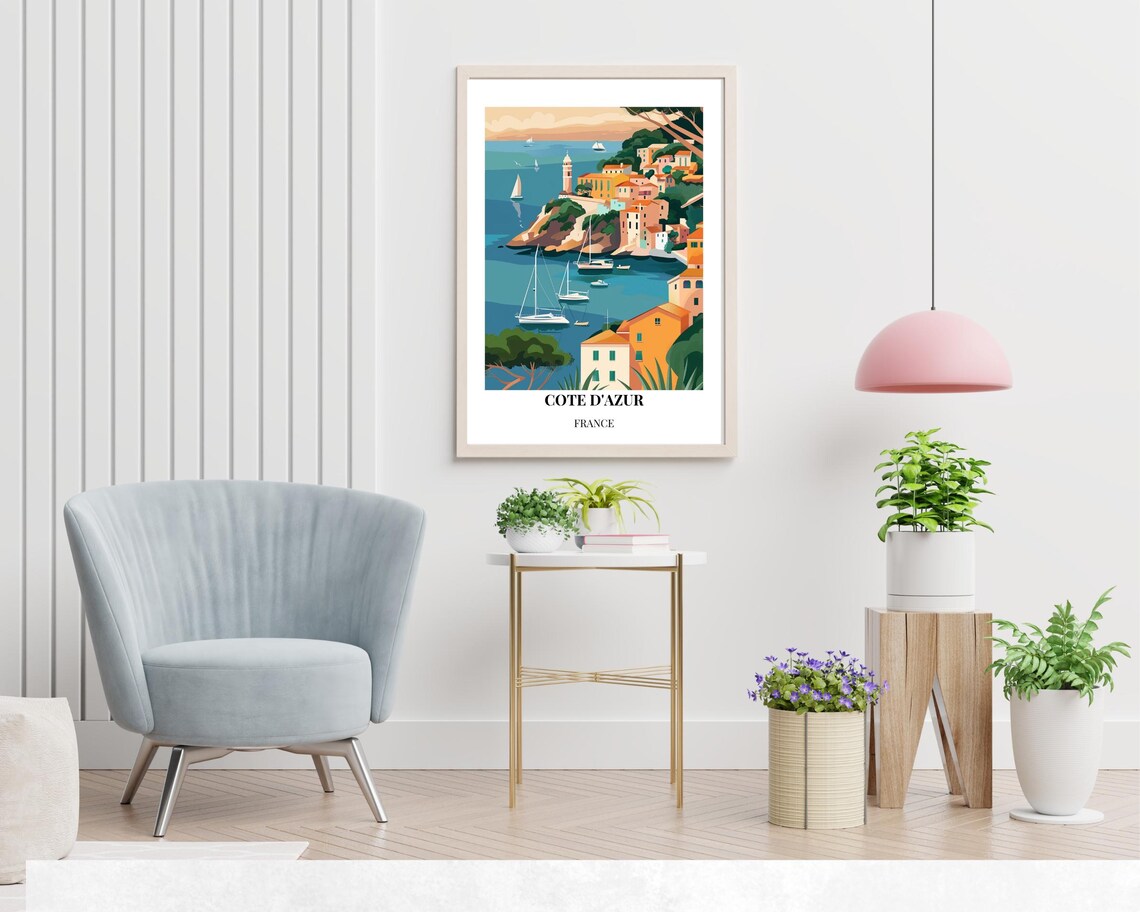 Cote d'Azur France Riviera Harbor Sailboats Travel Poster Art - Image 2