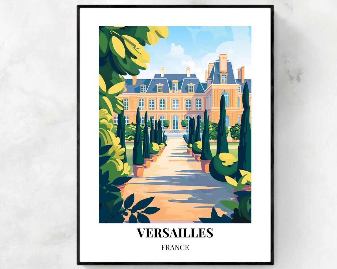 Versailles France Palace Gardens Château Elegant Travel Poster Art