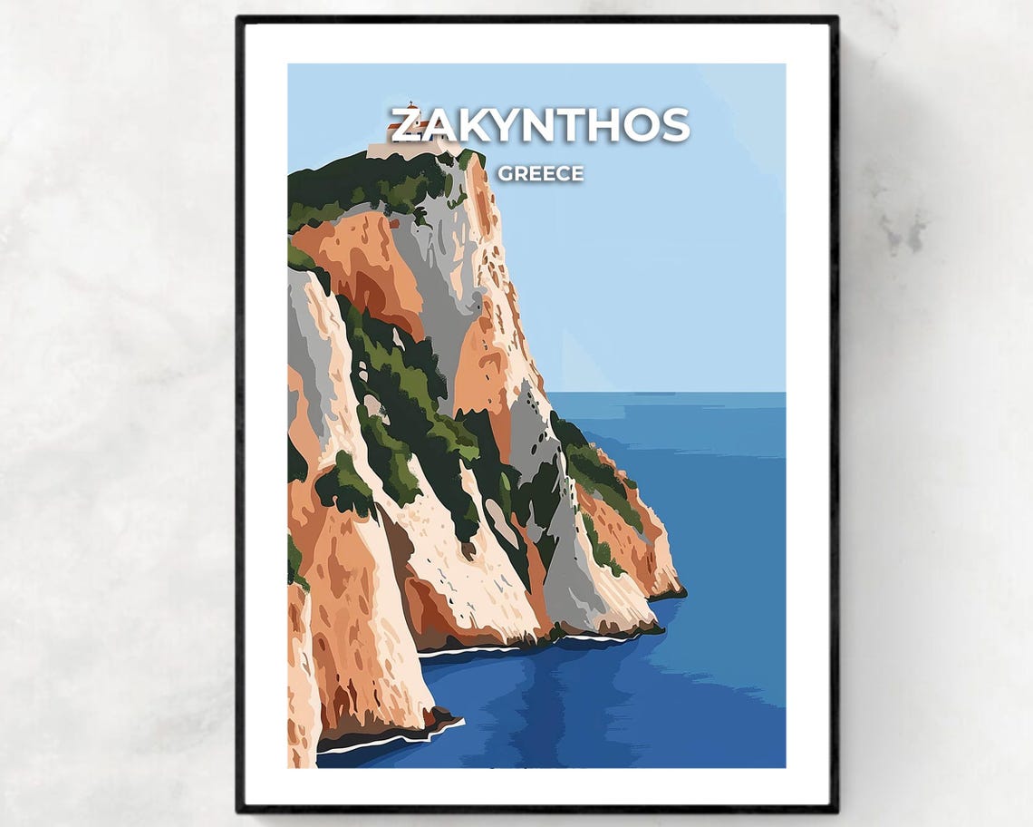 Zakynthos Greece Dramatic Sea Cliffs Monastery Coastline Poster