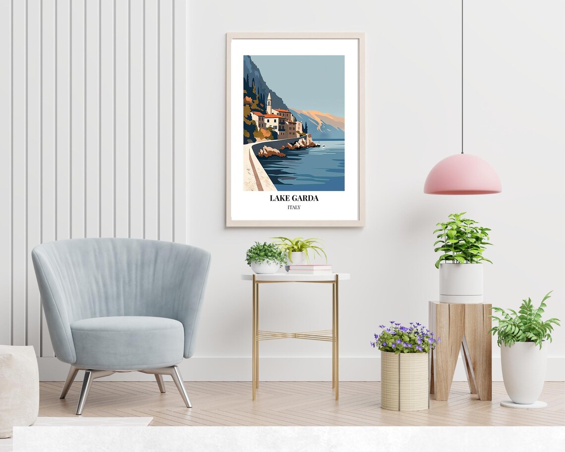 Lake Garda Italy Quiet Lakeside Village and Church Tower Poster - Image 2