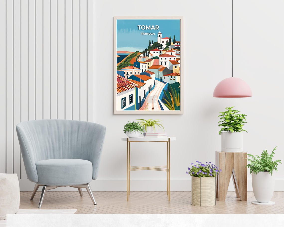 Tomar Portugal Riverside Old Town Hillside Vintage Travel Poster - Image 2
