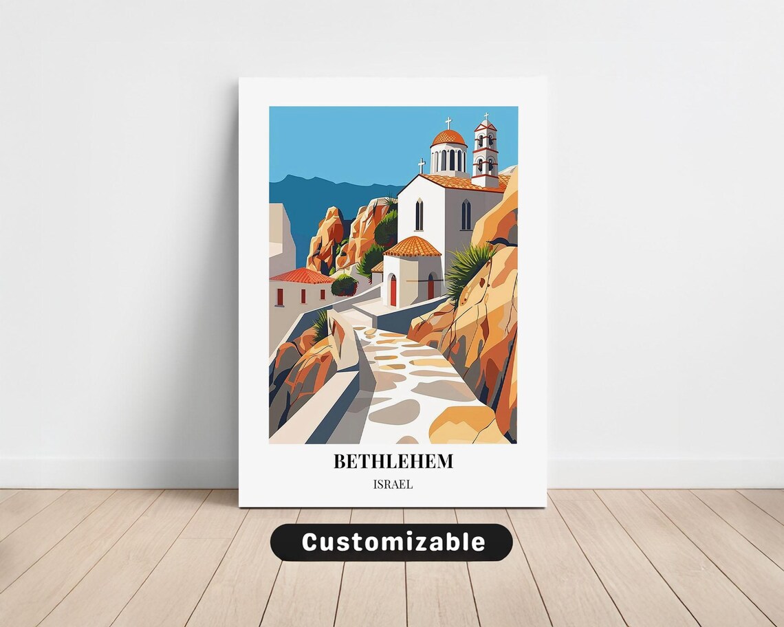 Bethlehem Israel Hilltop Churches Stone Lane Travel Souvenir Poster