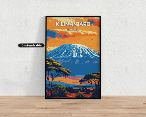 Kilimanjaro Tanzania Mountain Sunset Travel Poster for Wall Decor