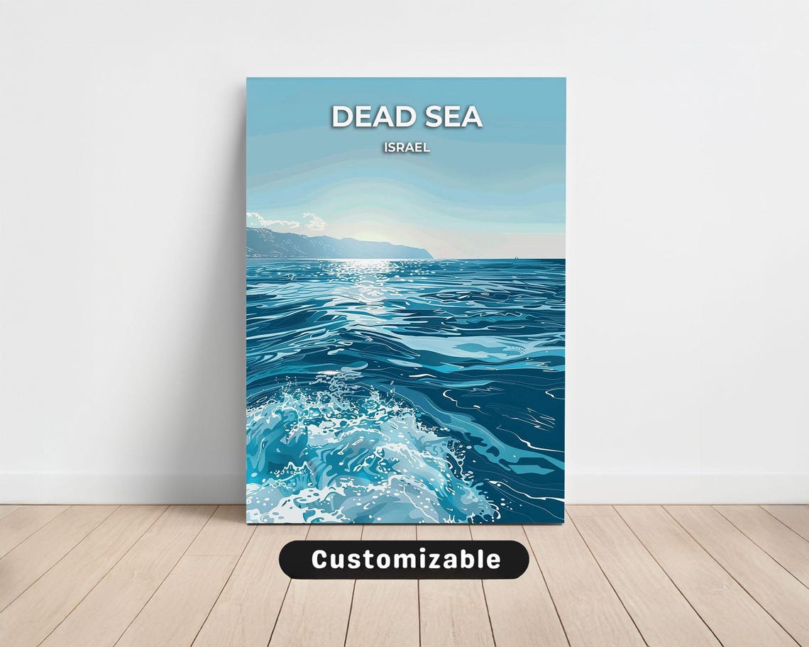 Dead Sea Israel Sparkling Turquoise Waves Modern Travel Poster