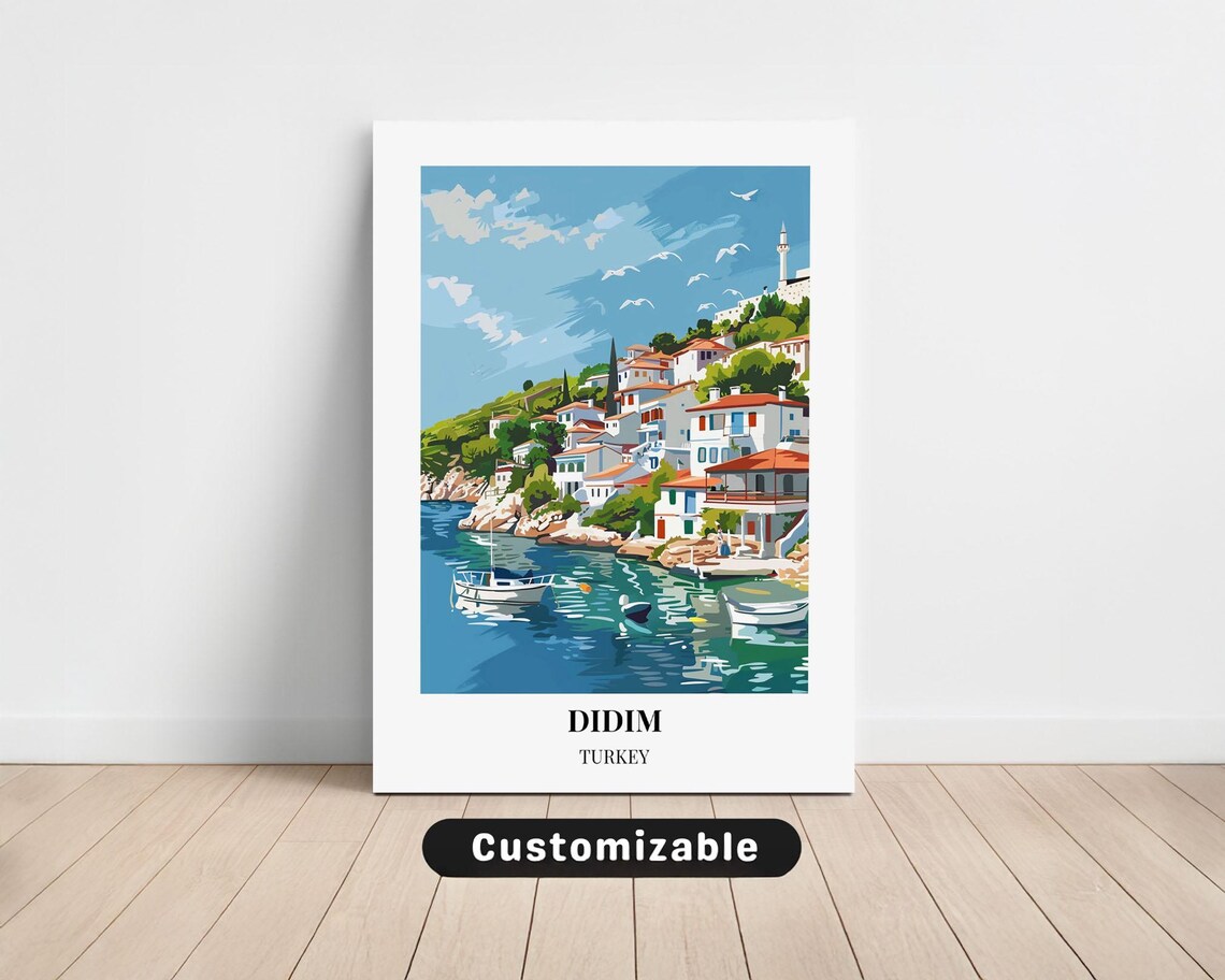 Didim Turkey Coastal Town Travel Illustration Vintage Poster
