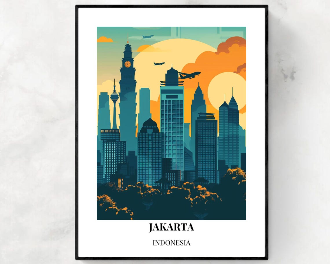 Jakarta Travel Print Wall Art Jakarta Indonesia City Print Jakarta Travel Gift Jakarta City Poster Travel Gift