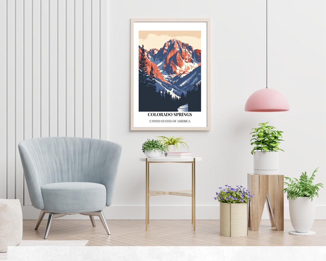 Colorado Springs Snowy Peaks Classic White Border Travel Poster - Image 2