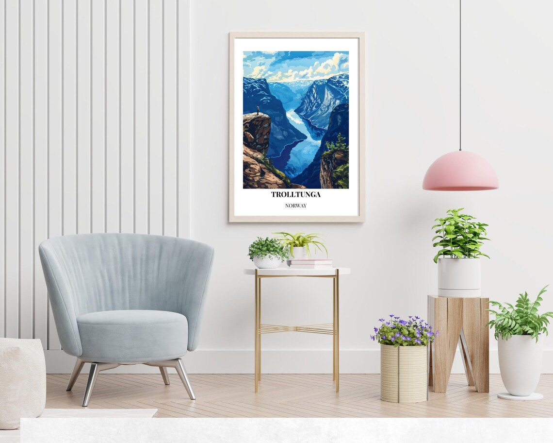 Trolltunga Cliff Norway Fjord Lone Hiker Viewpoint Travel Poster - Image 2