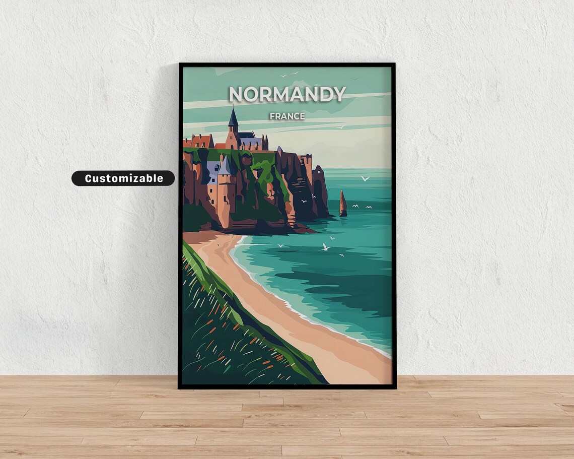 Normandy France Cliffs Coast Charming Vintage Travel Art Poster