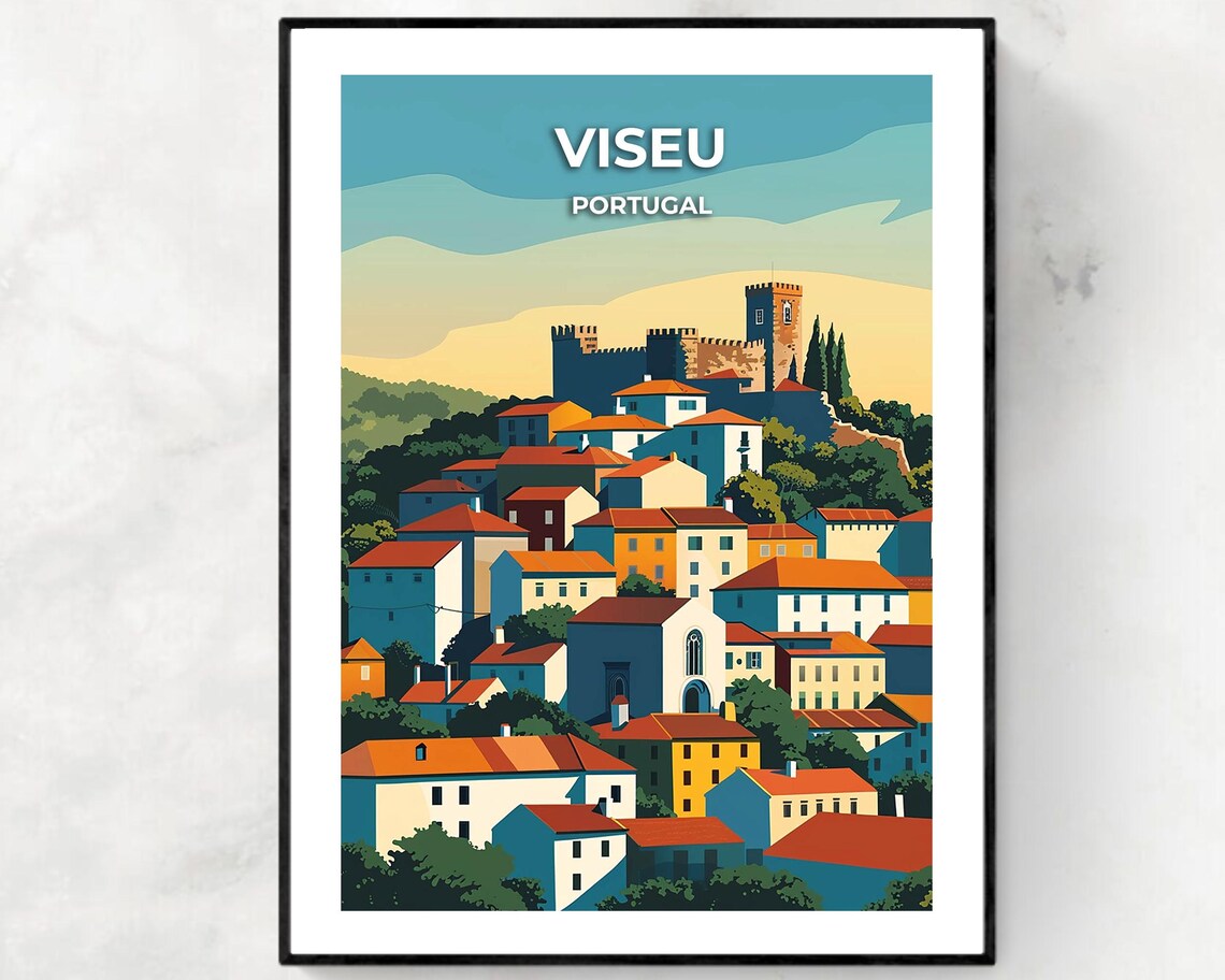 Viseu Portugal City Print, Cathedral Travel Poster