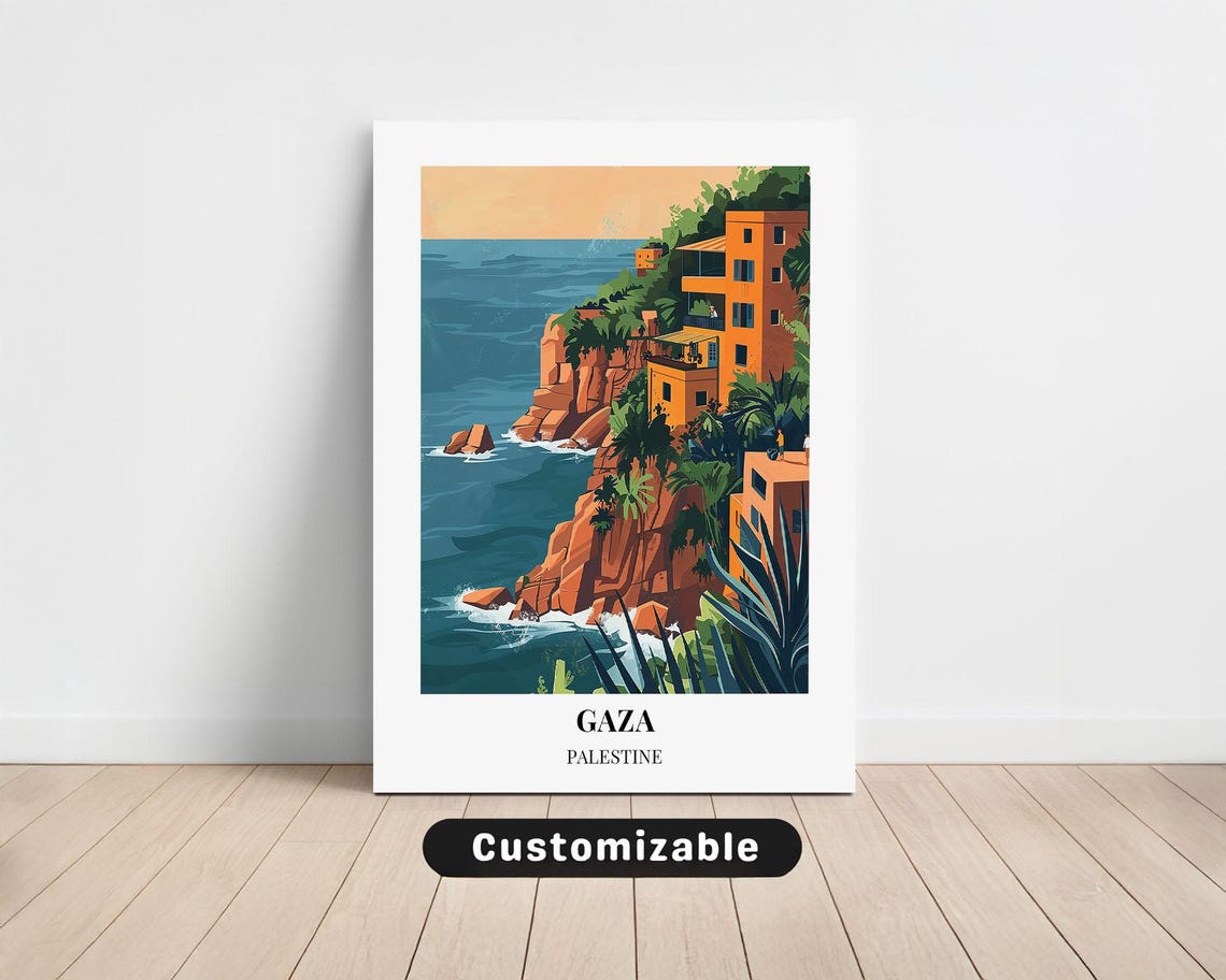 Gaza Palestine Coastal Cliffs Orange Houses Mediterranean Poster