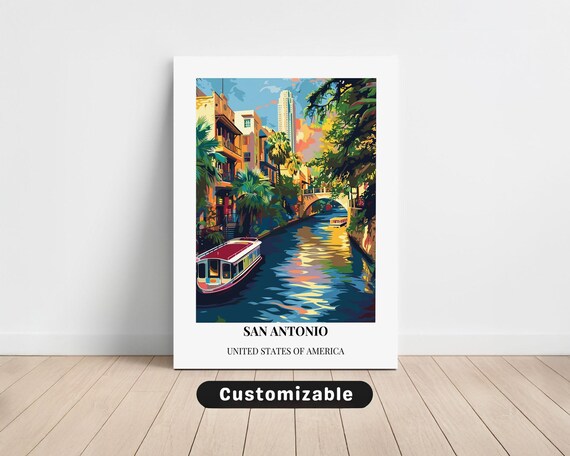 San Antonio Texas River Walk Customizable City Travel Art Poster