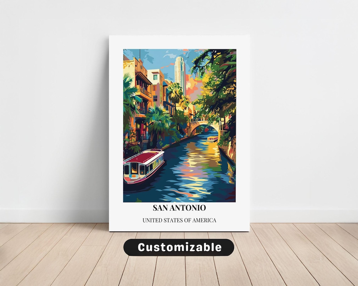 San Antonio Texas River Walk Customizable City Travel Art Poster