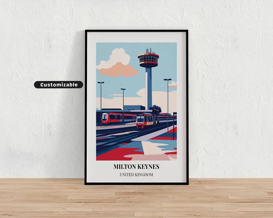 Milton Keynes United Kingdom Red Buses Observation Tower Travel Poster