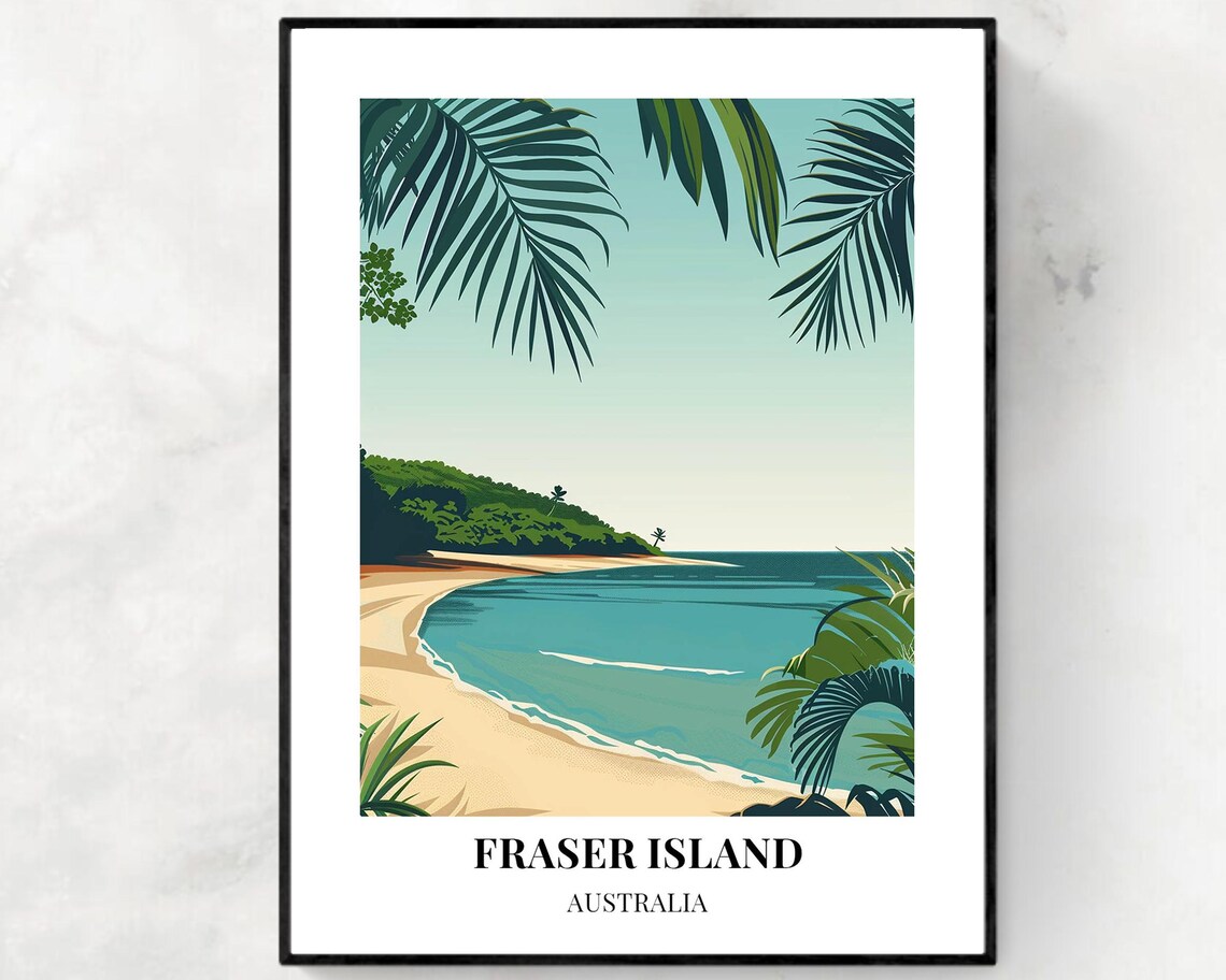 Fraser Island Australia Tropical Palm Cove Beach Daytime Travel Poster